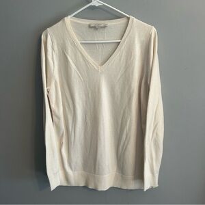 Cream V-Neck Women's Sweater - Lightweight - Loft